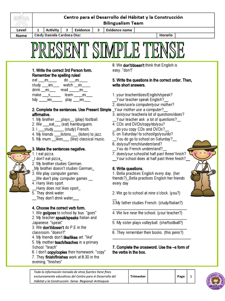 Practicing Present Simple Tense and Other Grammar Concepts Through a ...