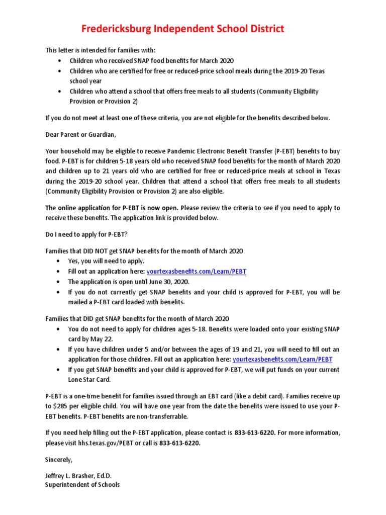 P-EBT Benefits Application for Families | PDF | Supplemental Nutrition ...