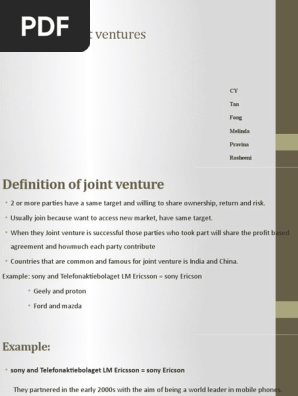 Definition Of Joint Venture Pdf Joint Venture Business