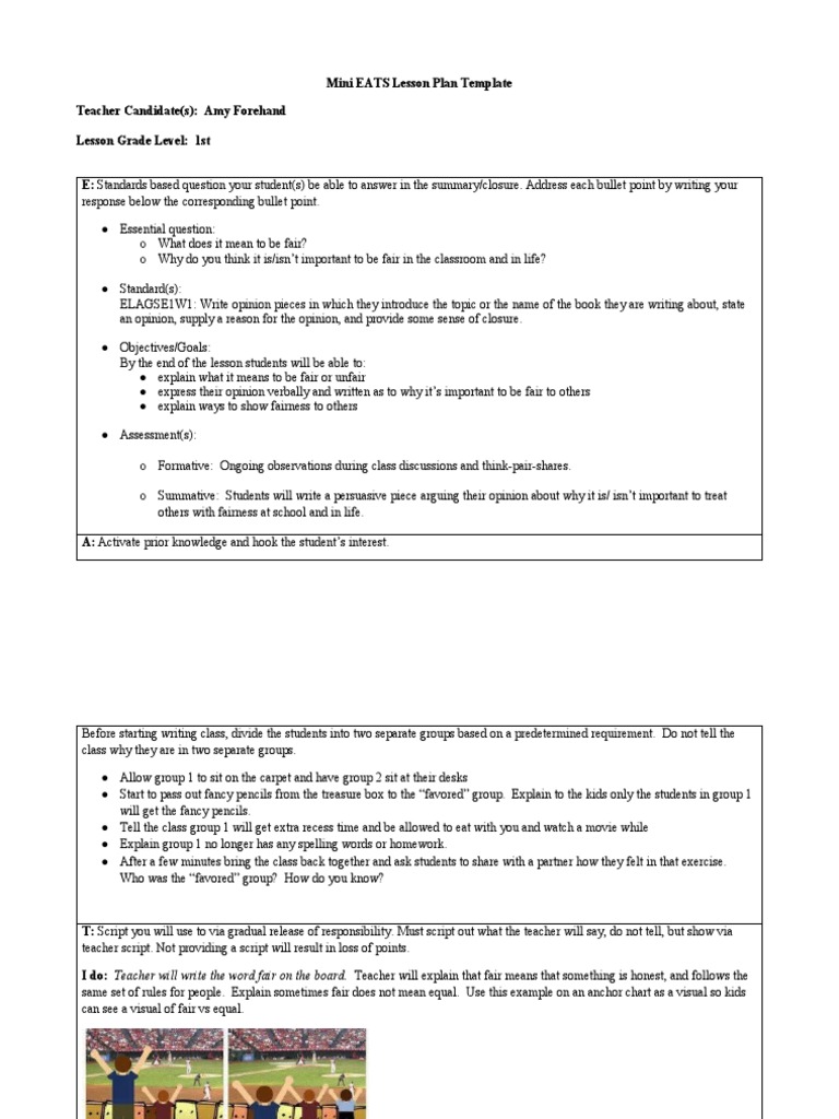 Forehand Mini Eats Lesson Plan Template PDF Lesson Plan Teachers