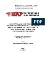 Efectividad de un programa preventivo promocional en salud bucal en niños escolares de la Casa Hogar “Villa Martha”, Pachacamac-Lima, 2020