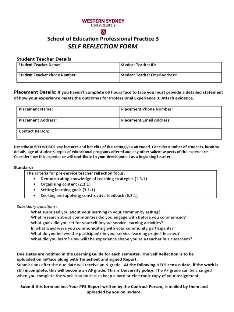 Self Reflection Form for PPG Prajabatan | PDF