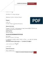 Cálculos de transmisión por polea y engranajes para sistema de conversión de elementos de maquina