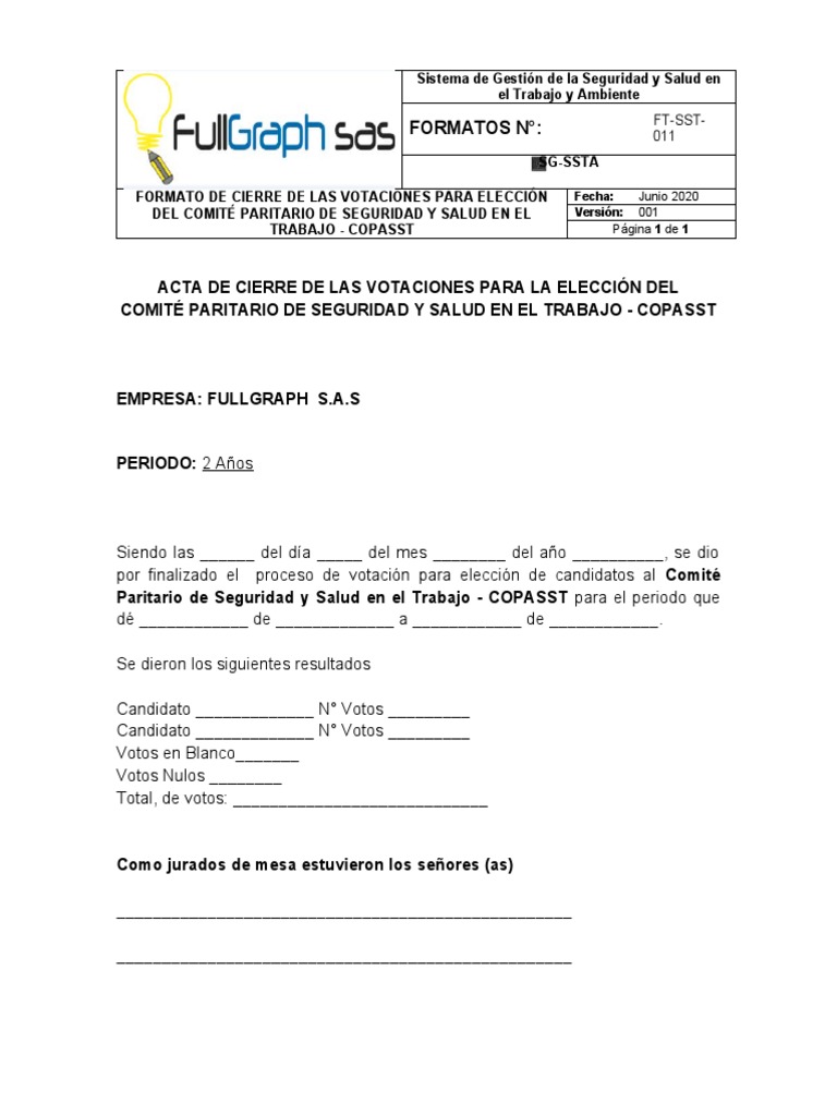 Acta de Cierre de Votaciones COPASST | PDF | Finanzas y dinero