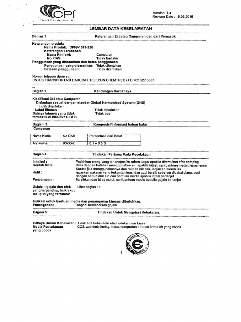 MSDS CPI 1519220 Lube Oil PDF