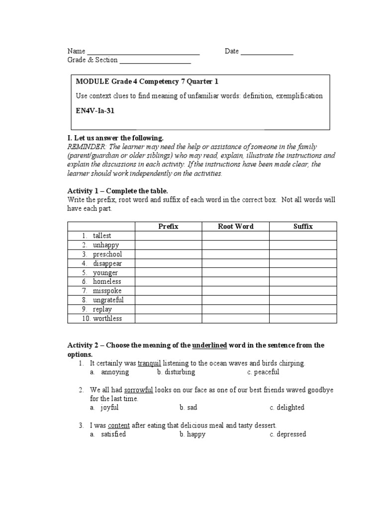MODULE Quarter 2 Week 1 (Use Context Clues To Find Meaning of ...