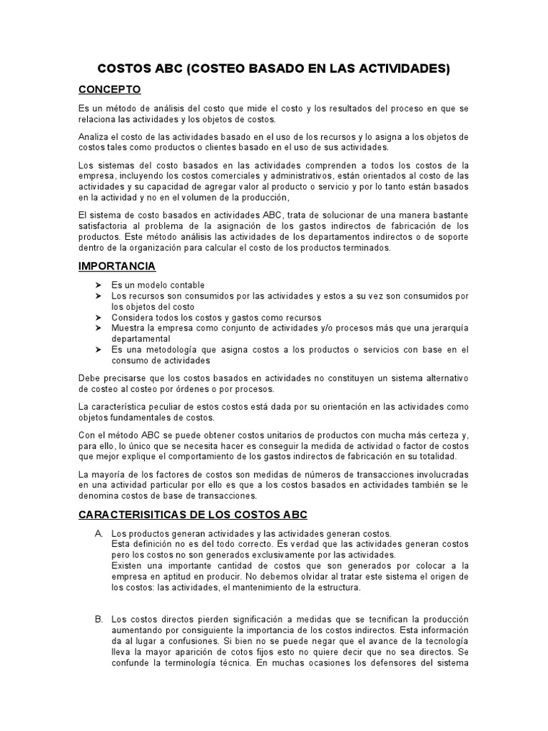 Costeo ABC: Análisis y Aplicaciones | PDF | Costo | Toma de decisiones