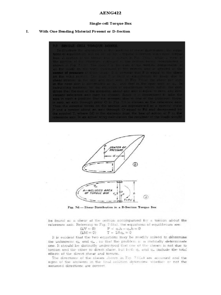 AENG422: Single-Cell Torque Box I. With One Bending Material Present or ...