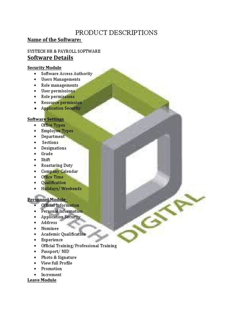 Systech HR & Payroll Software Overview | PDF | Payroll | Data Management