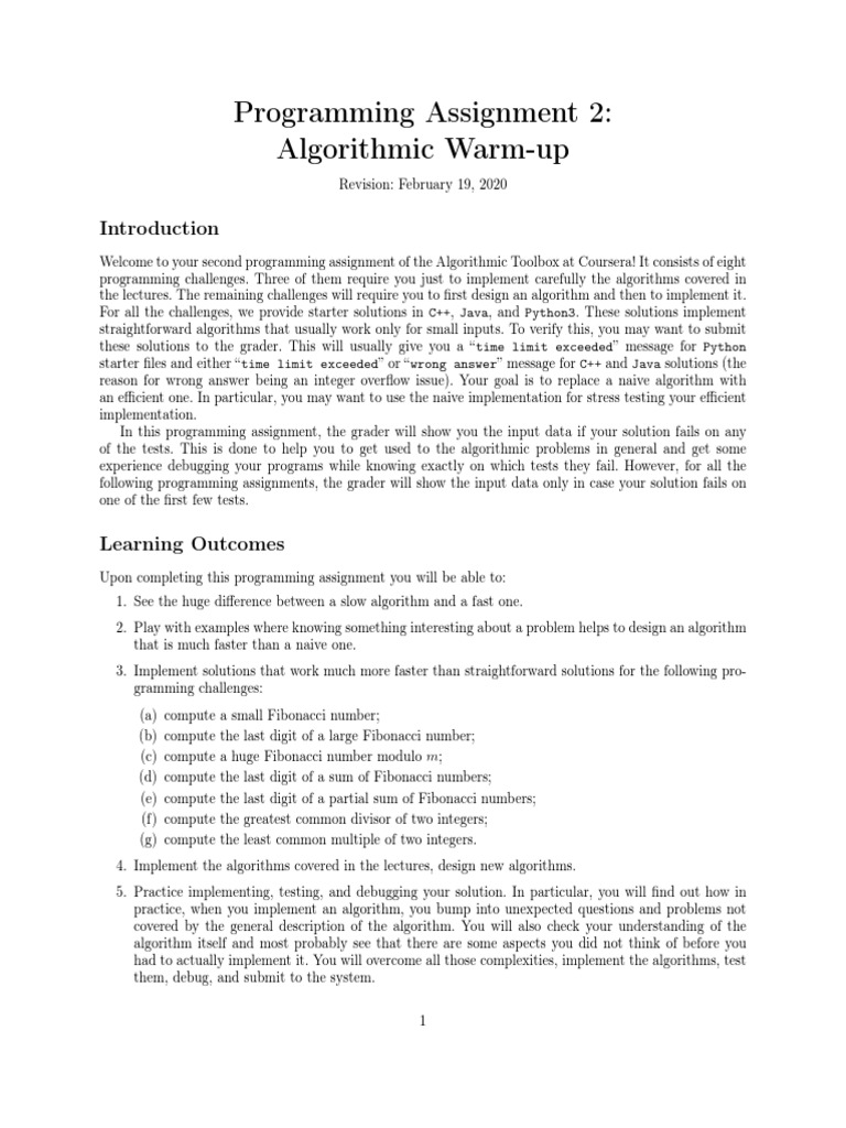 Programming Assignment 2: Algorithmic Warm-Up | PDF | Computer ...