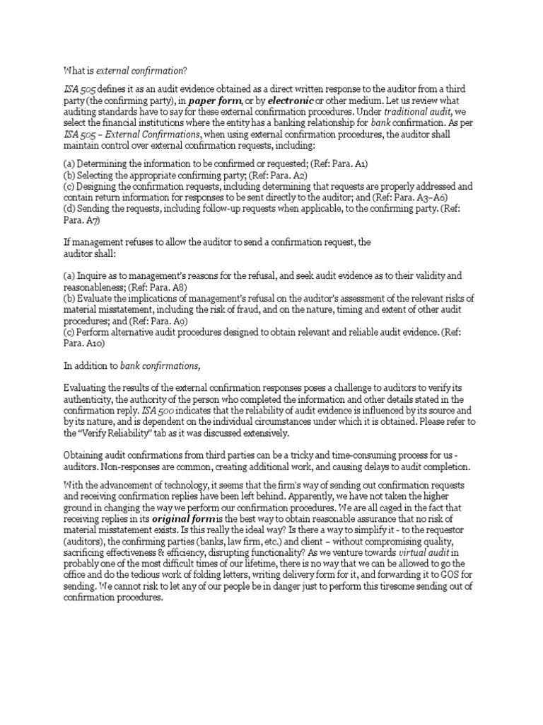 Understanding External Confirmation in Auditing | PDF | Audit ...