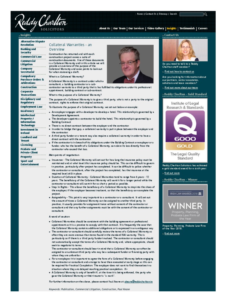 Collateral Warranties An Overview News Reddy Charlton PDF