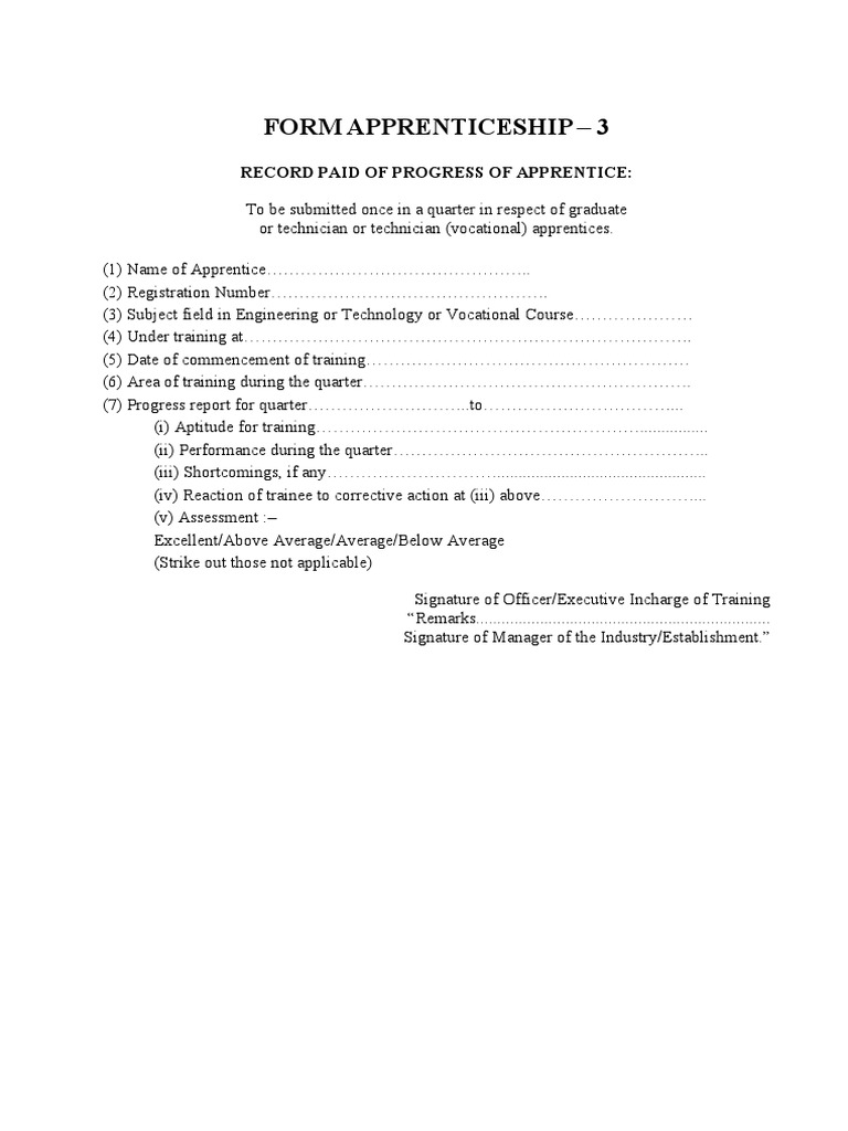 Apprentice Progress Report Form | PDF