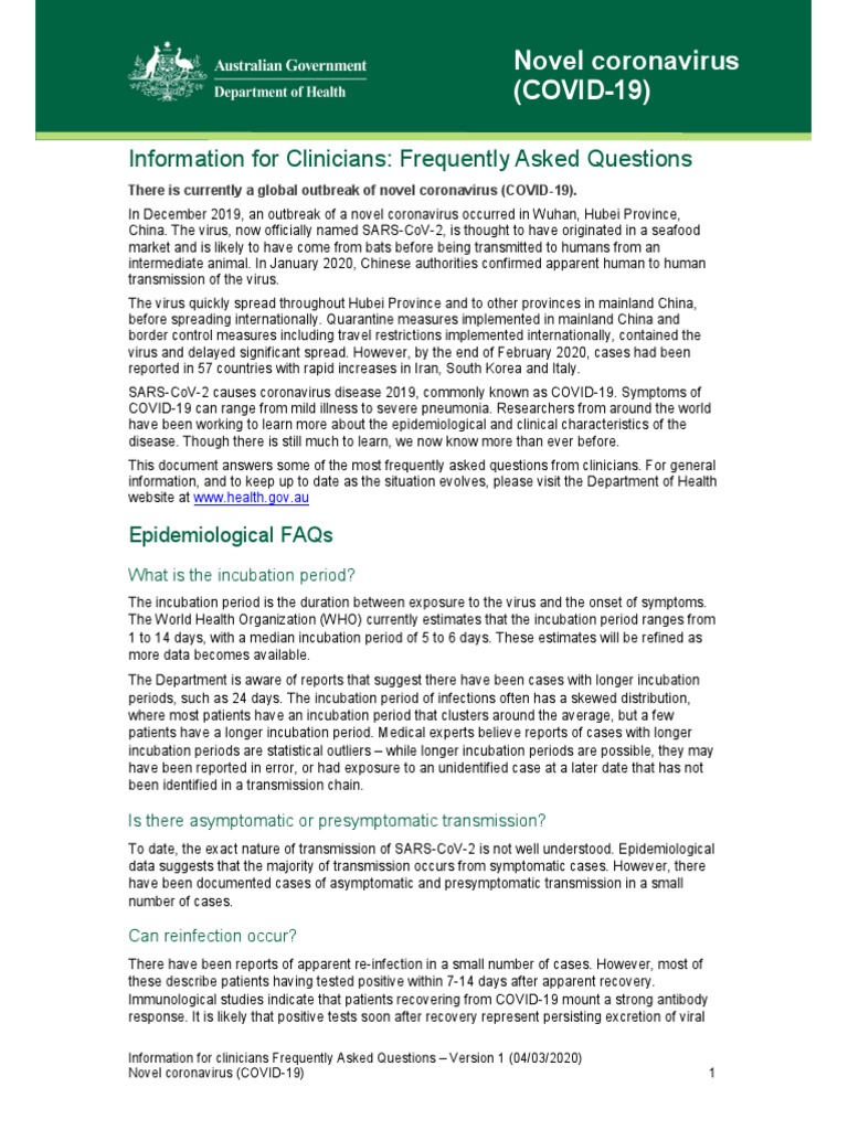 Information For Clinicians: Frequently Asked Questions: Novel ...