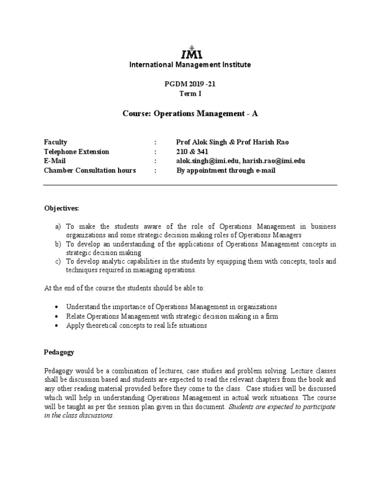 Operations Management Course Overview | PDF | Product Lifecycle ...
