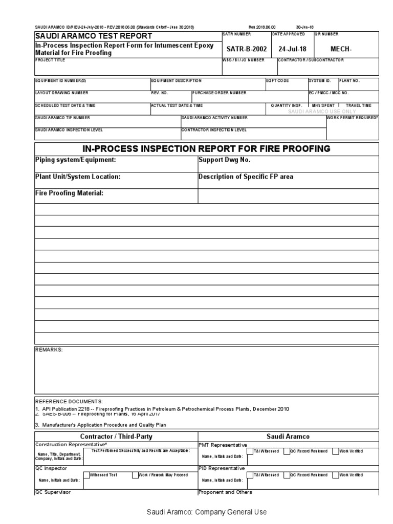Saudi Aramco Fireproofing Inspection Report | PDF | Business
