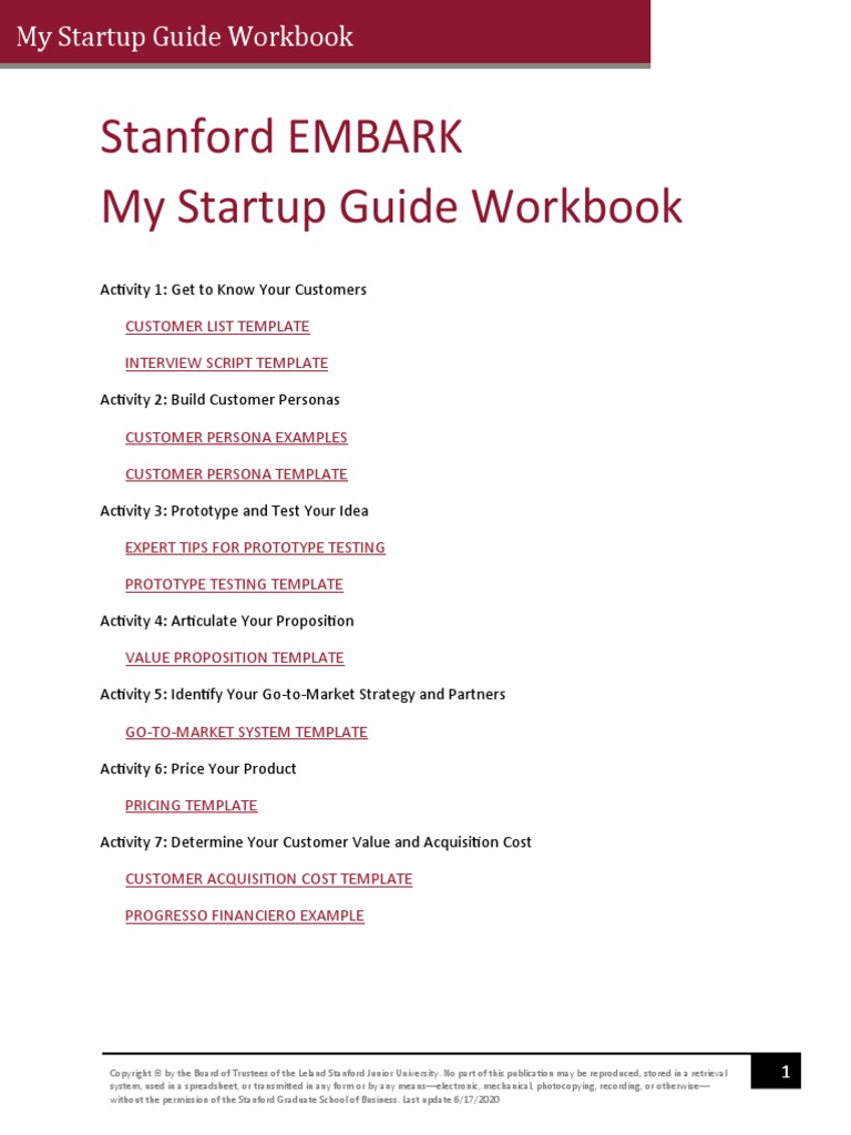 My Startup Guide Workbook | PDF | Spreadsheet | Startup Company