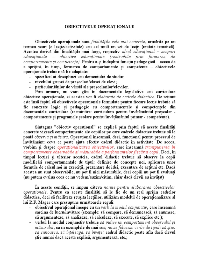 Exemple De Obiective Operationale Mager  itamasd
