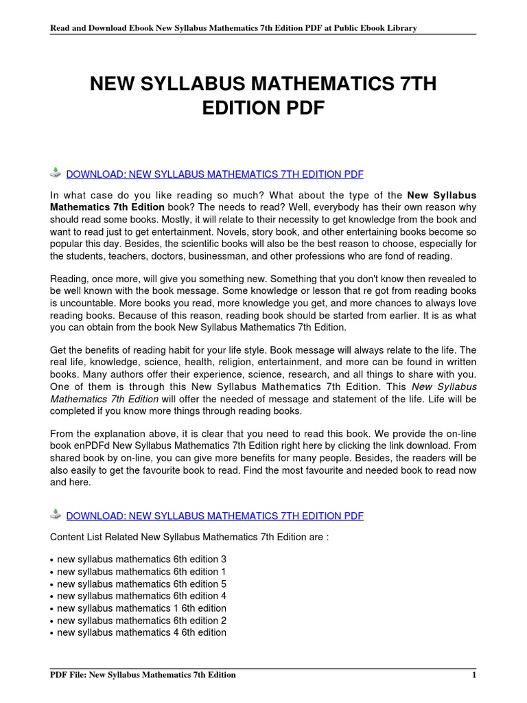 New Syllabus Mathematics 7th Edition PDF | PDF | Books | Science