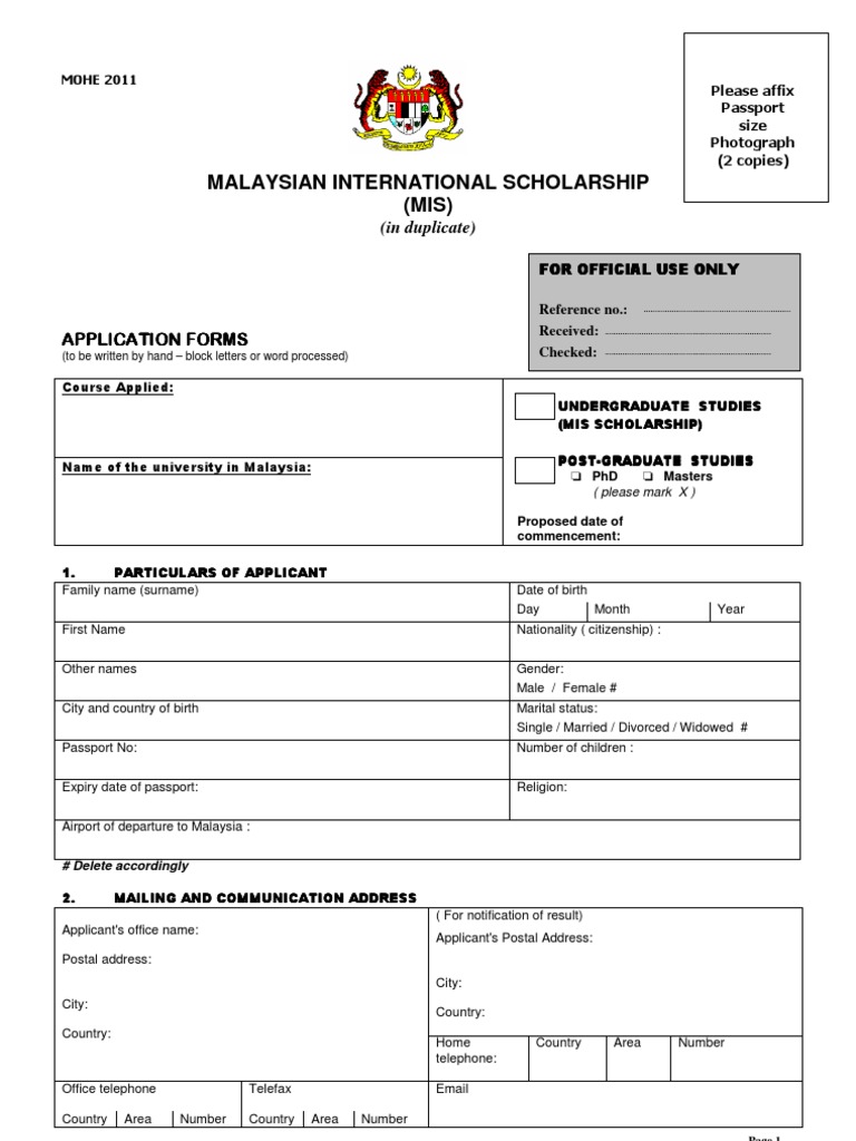 Malaysian International Scholarship (MIS) : Application Form ...