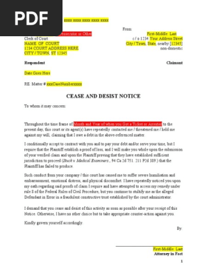 CEASE AND DESIST Template