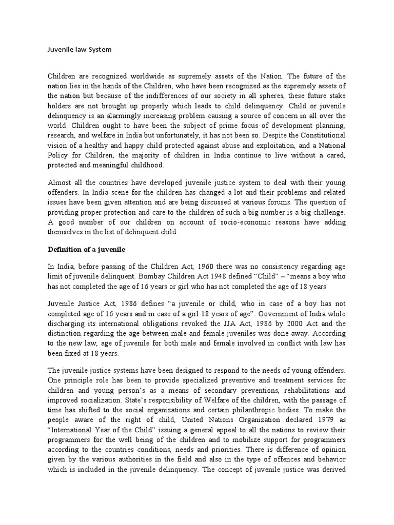 Juvenile Justice System in India | PDF | Juvenile Delinquency ...