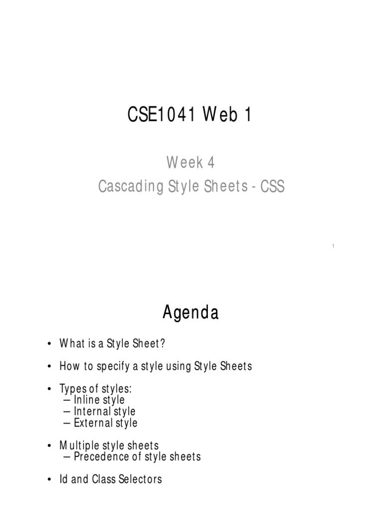 CSE1041 Web 1: Week 4 Cascading Style Sheets - CSS | PDF | Cascading ...