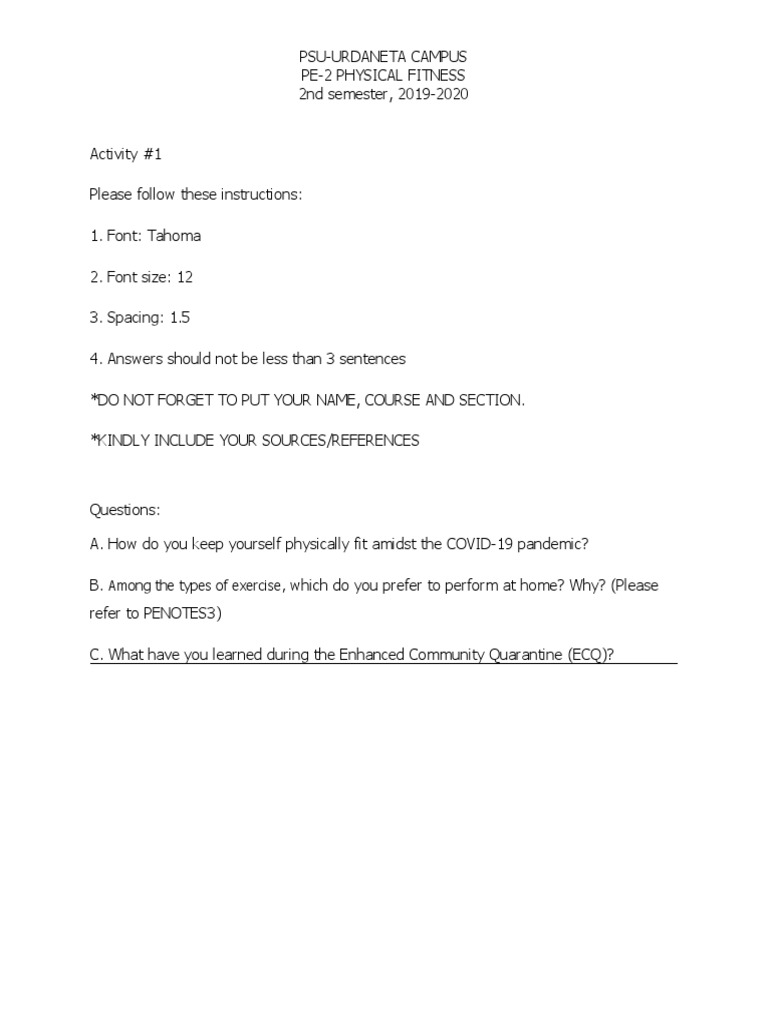 Physical Fitness During COVID-19 | PDF | Career & Growth