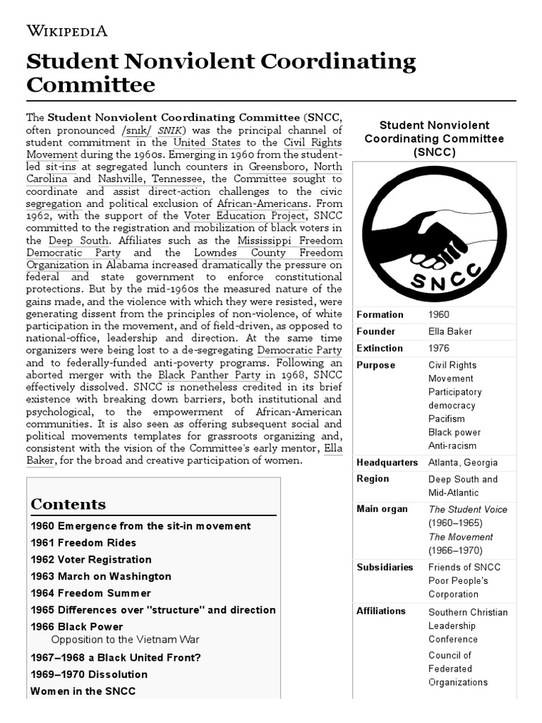 Student Nonviolent Coordinating Committee - Wikipedia PDF | PDF ...