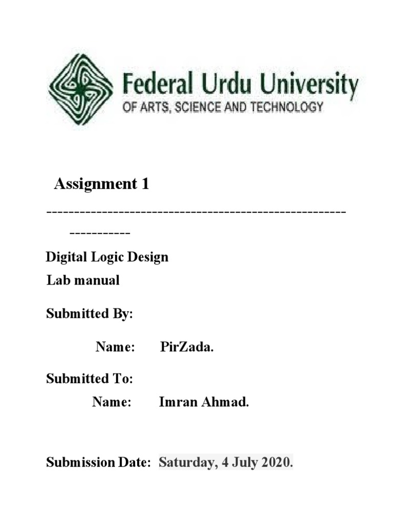 Digital Logic Design Lab Manual Assignment 1 PDF Logic Gate