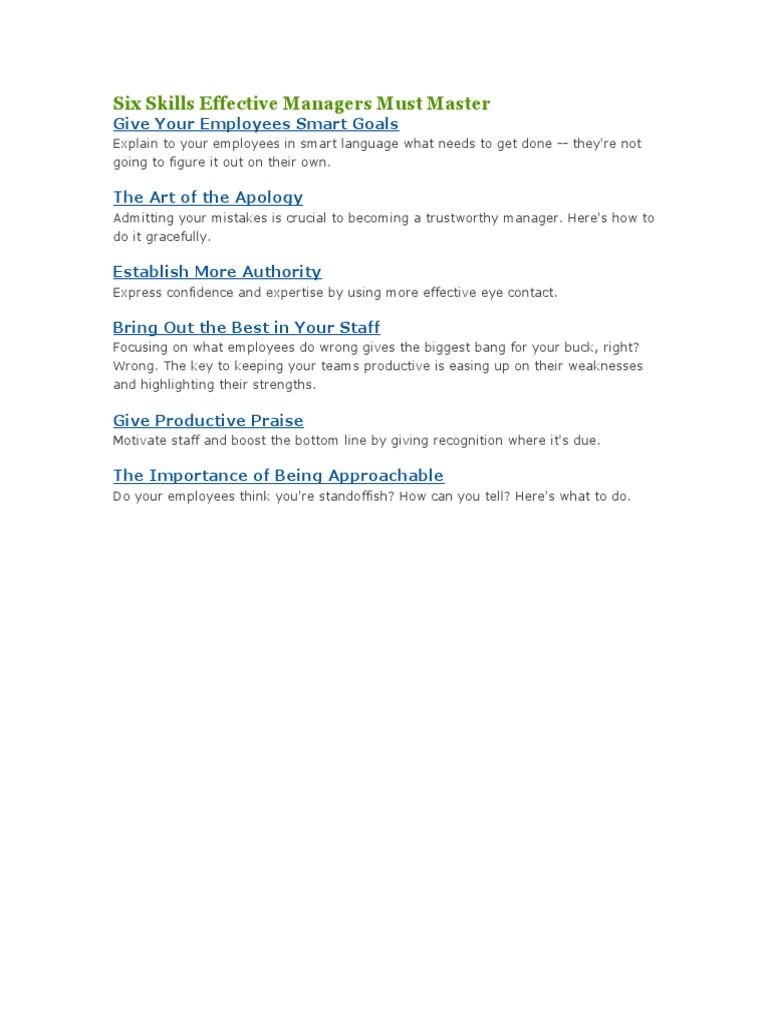 Essential Skills for Effective Managers | PDF | Interest | Standard ...
