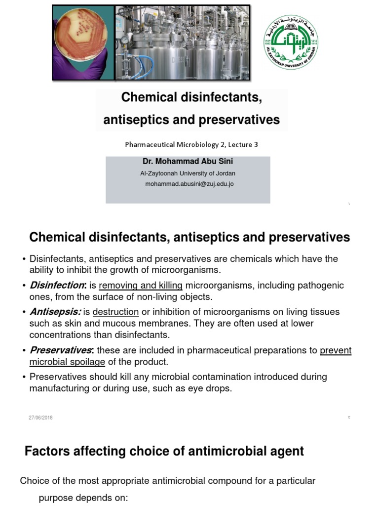 Chapter 19 Chemical Disinfectants, Antiseptics and Preservatives MA