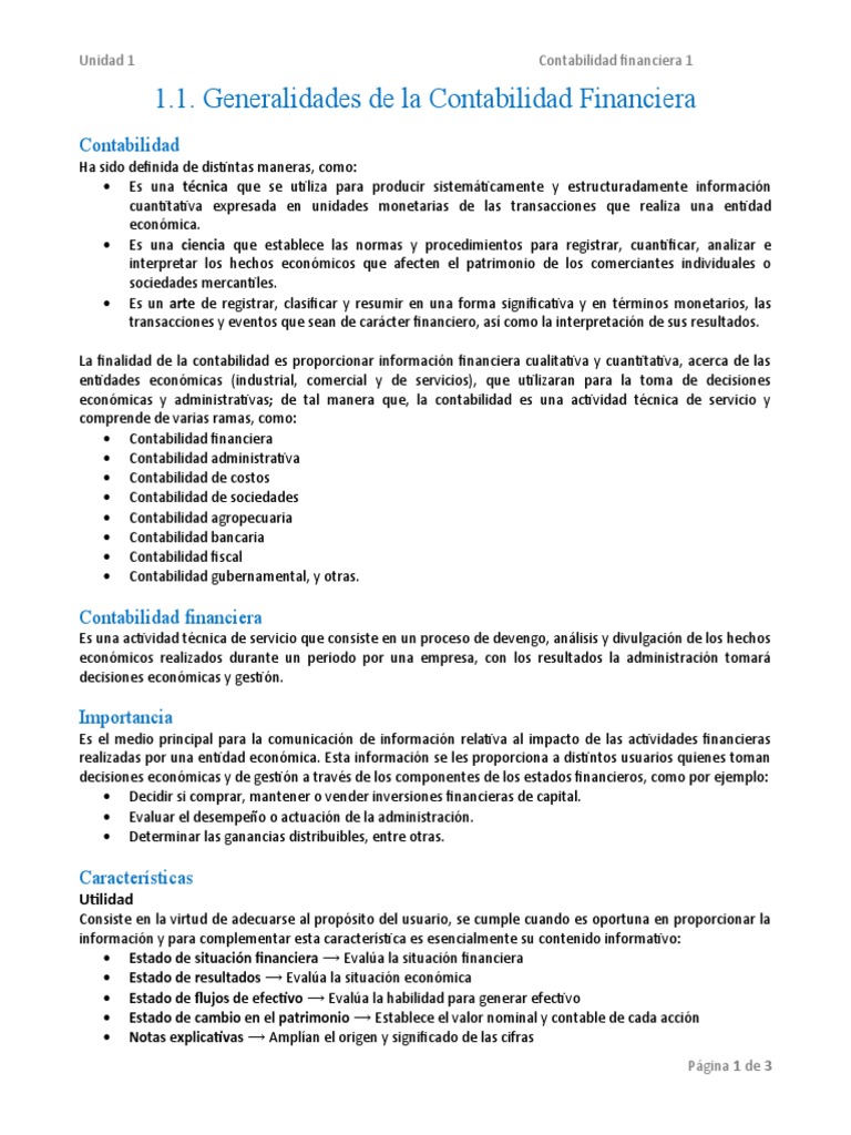 Generalidades de la Contabilidad Financiera | PDF | Contabilidad ...