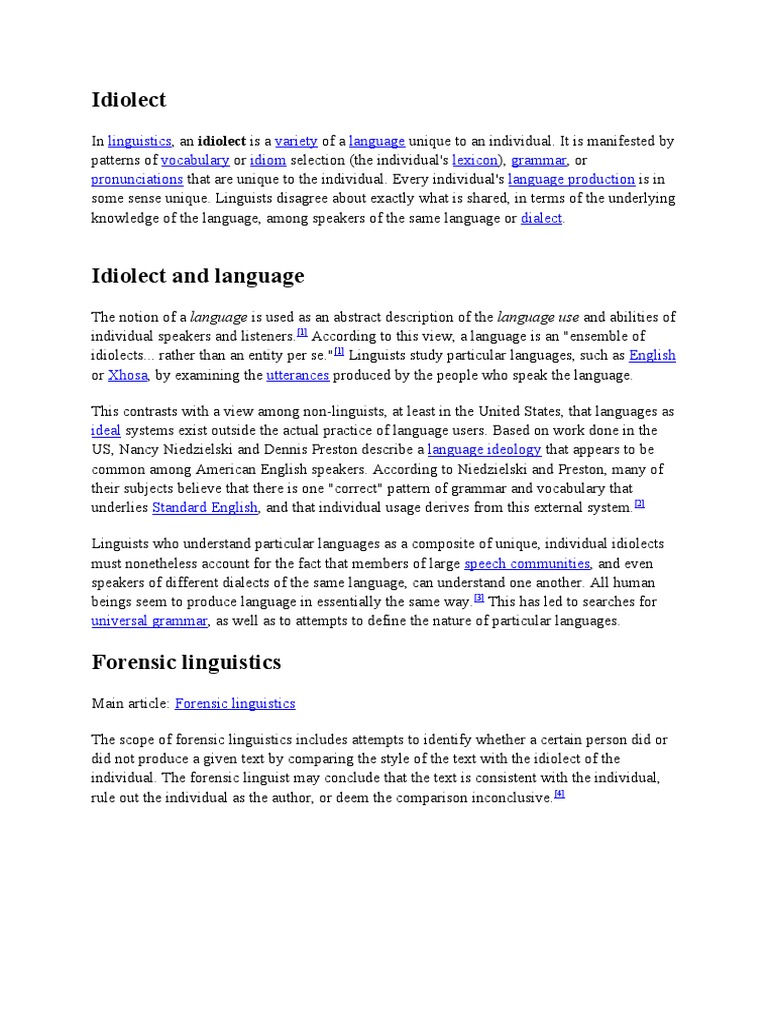 Understanding Idiolect in Linguistics | PDF | Dialect | Oral Communication