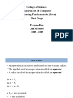 College of Science Programing Fundamentals (Java) Operators and Operands