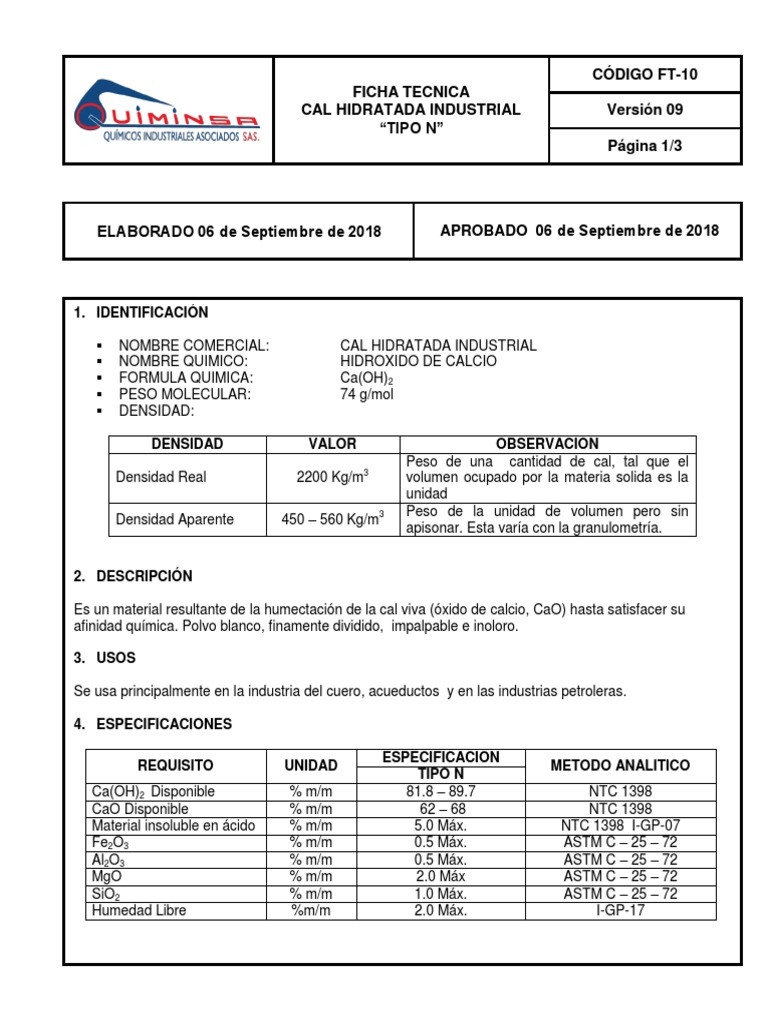 Cal Hidratada | PDF | Ciencias fisicas | Materiales