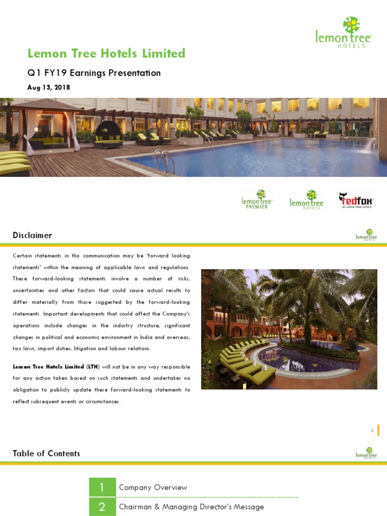 Lemon Tree Hotels Limited Q1 FY19 Earnings Presentation PDF