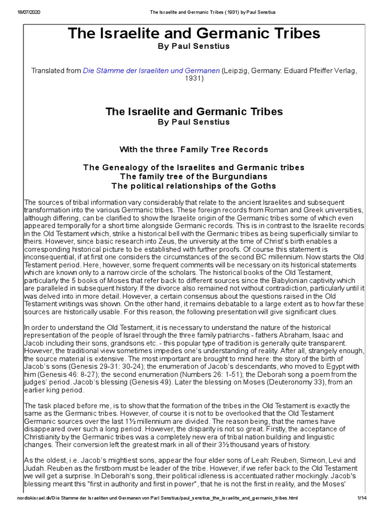 The Israelite And Germanic Tribes Jacob Germanic Peoples