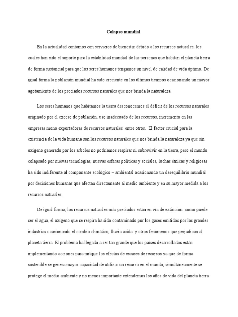 Colapso Mundial PDF Entorno natural Desarrollo sostenible