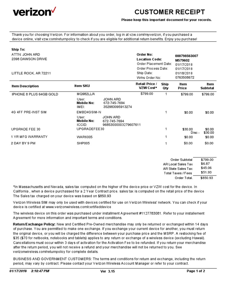 Verizon 2018-CopieHHHHHH PDF | PDF | Verizon Wireless | Fee