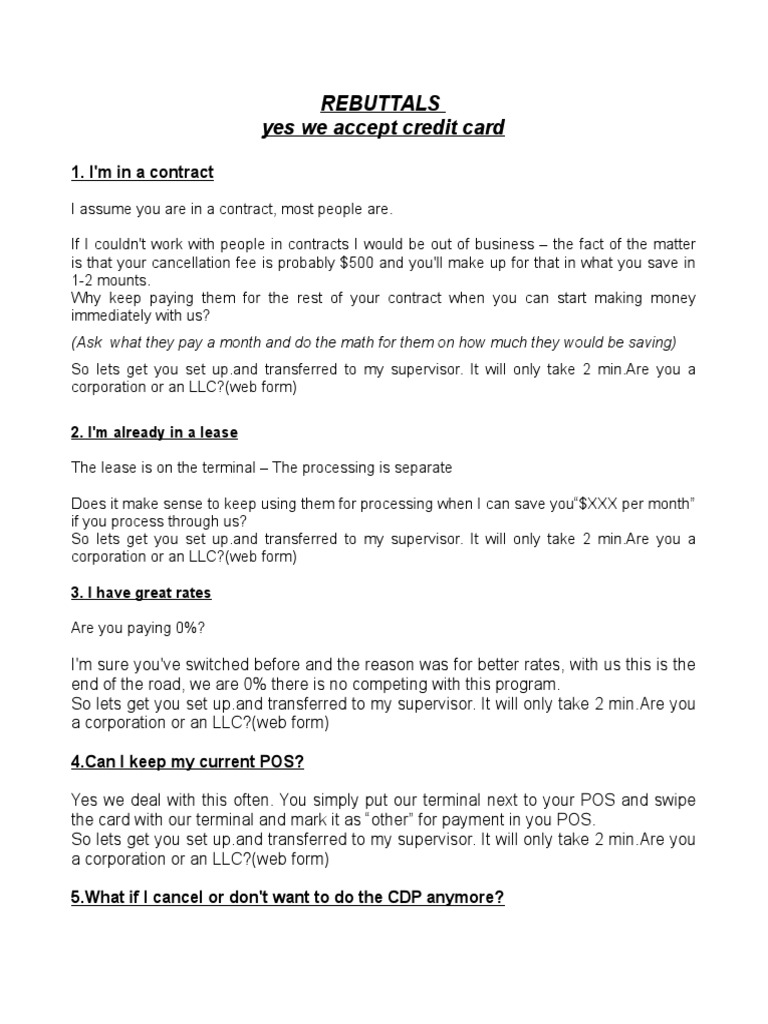 REBUTTALS Sales | PDF | Credit Card | Debit Card