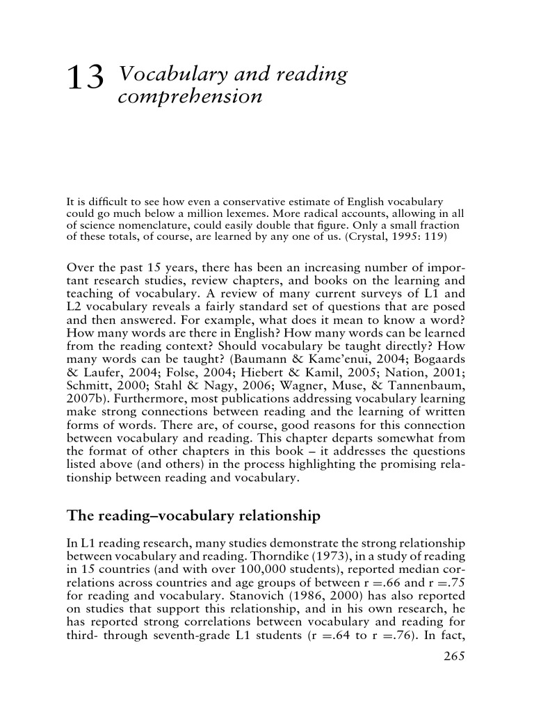 Vocabulary's Impact on Reading Comprehension | PDF | Second Language ...