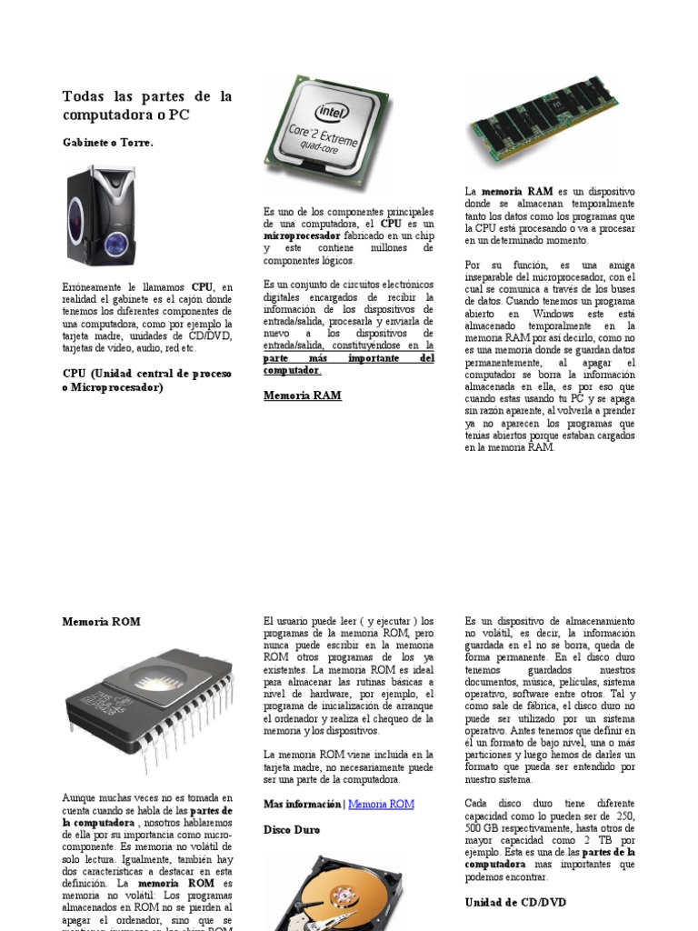 Partes esenciales de una computadora | PDF | Hardware de la computadora ...