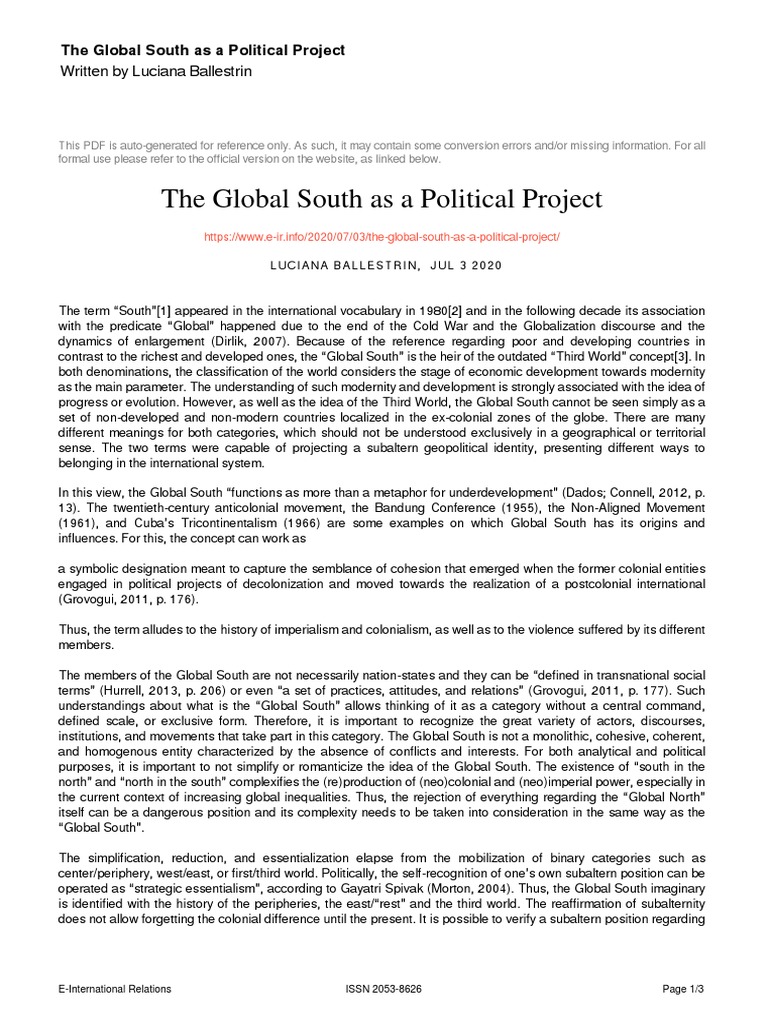 The Global South As A Political Project: Written by Luciana Ballestrin ...