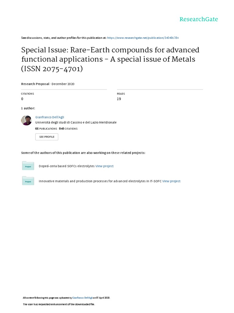 Special Issue: Rare-Earth Compounds For Advanced Functional ...
