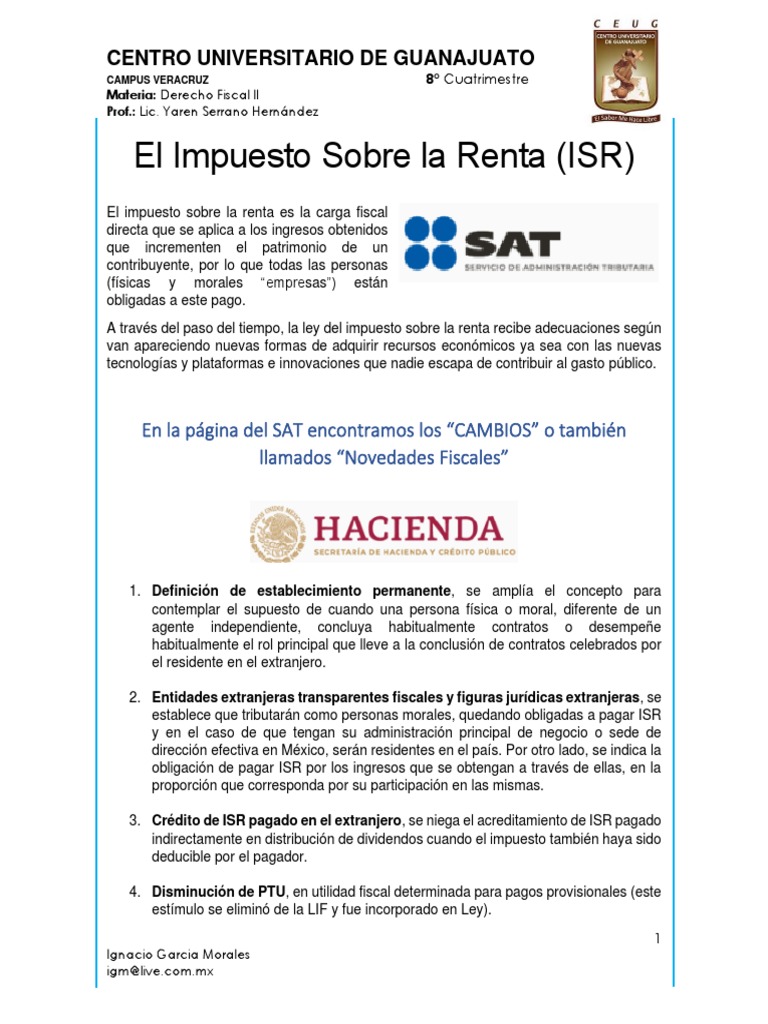 Definición y Cálculo del ISR en México | PDF | Impuesto sobre la renta ...