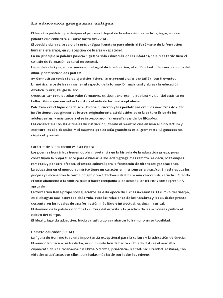 La Paideia en la Educación Griega | PDF | Antigua Grecia | Esparta