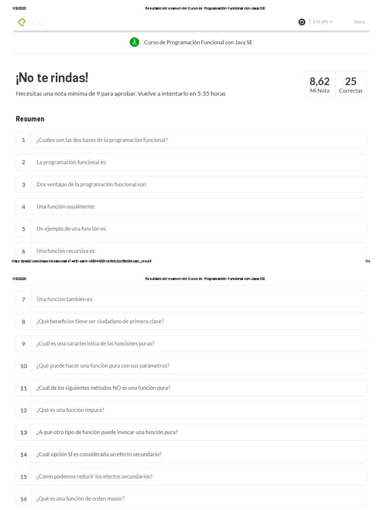 Resultado del Examen de Java SE | PDF | Programacion Funcional | Java ...
