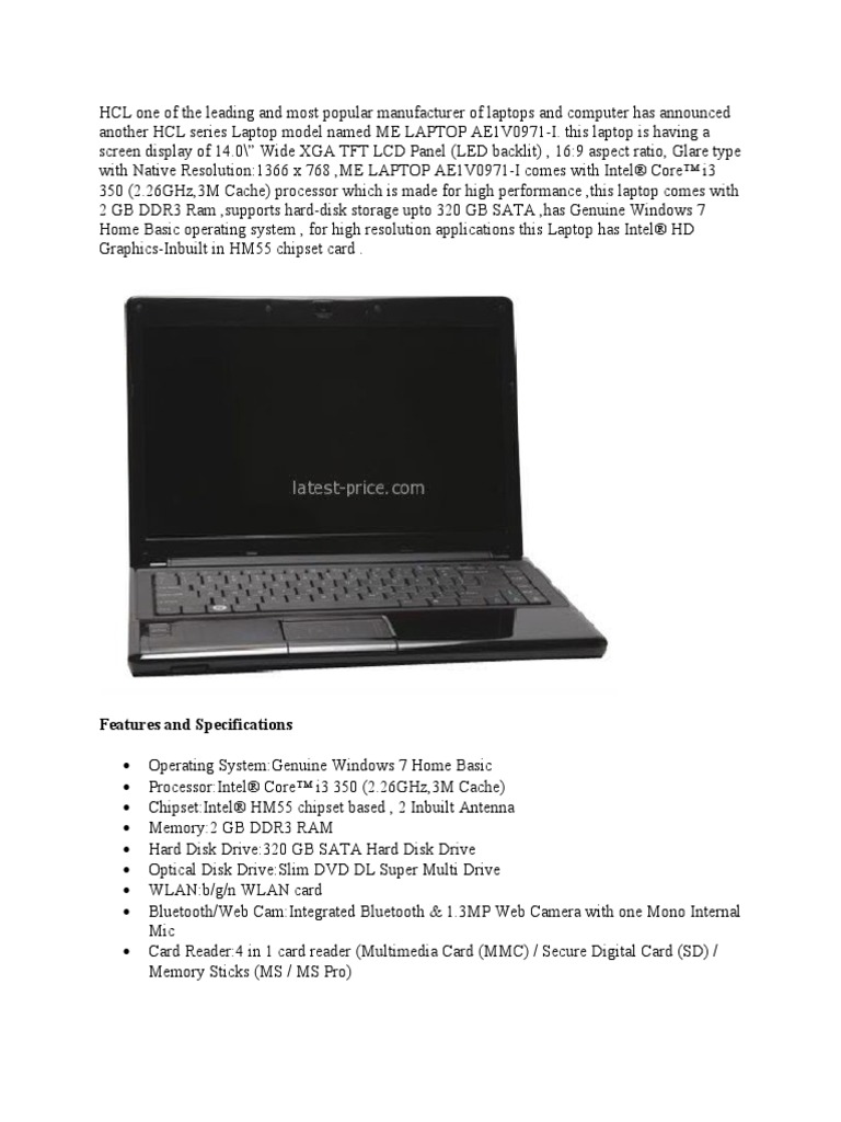 Features and Specifications | PDF | Laptop | Personal Computing