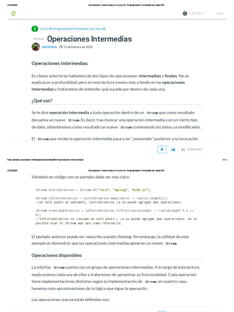 Operaciones Intermedias en Curso de Programación Funcional Con Java SE ...